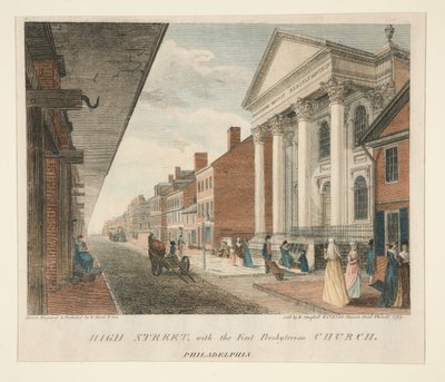 High Street, con la Primera Iglesia Presbiteriana, Filadelfia de William Russell Birch
