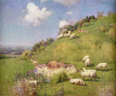 Ovejas en la ladera de una colina (óleo sobre lienzo) de William Samuel Henry Llewellyn