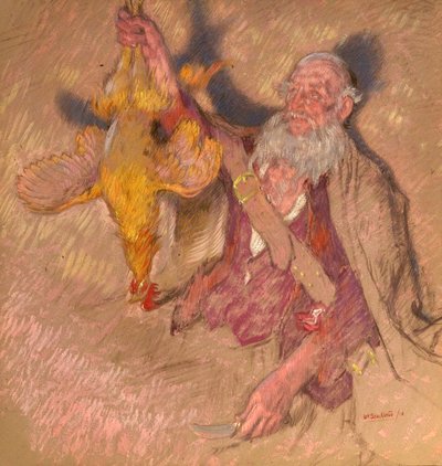 Estudio de un hombre sosteniendo un gallo para Highland Raiders, 1918 de William Shackleton