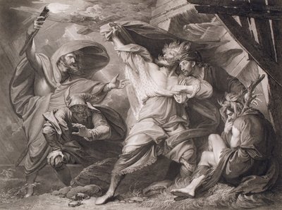 ¡Fuera, fuera, tus préstamos! - Ven, desabrocha aquí, Shakespeare, Rey Lear, Acto 3, Escena 4, 1793 de William Sharp