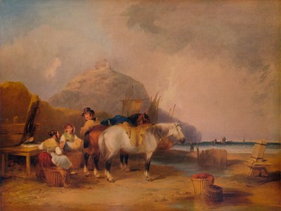 Escena costera, con figuras y caballos de William Shayer
