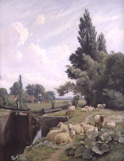 Paisaje con una Esclusa y un Rebaño de Ovejas de William Sidney Cooper