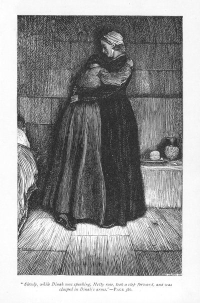 Hetty Sorrel, sentenciada a muerte por infanticidio, consolada en prisión por su prima predicadora metodista, Dinah Morris. La sentencia de Hetty es conmutada a transporte por la intervención de su seductor Arthur Donnithorne. Adam Bede de George Eliot de William Small