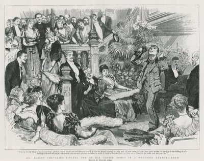 El Sr. Albert Chevalier cantando una de sus canciones costeras en una sala de estar del West End de William Small
