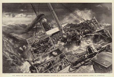 Los peligros del Atlántico, un barco de ganado atrapado en una tormenta en su paso de Buenos Aires a Liverpool de William Small