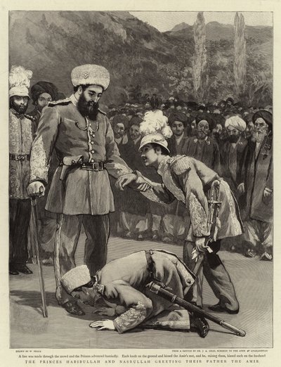 Los príncipes Habibullah y Nasrullah saludando a su padre el Amir de William Small