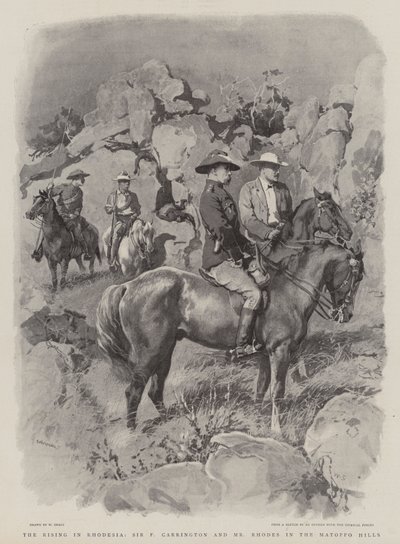 El levantamiento en Rodesia, Sir F Carrington y el Sr. Rhodes en las colinas de Matoppo de William Small