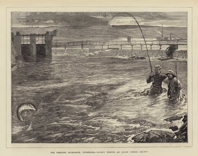 Las Tierras Altas Occidentales, Connemara, pesca de salmón en Lough Corrib, Galway de William Small