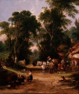 Escena de pueblo con figuras de William Snr. (circle of) Shayer