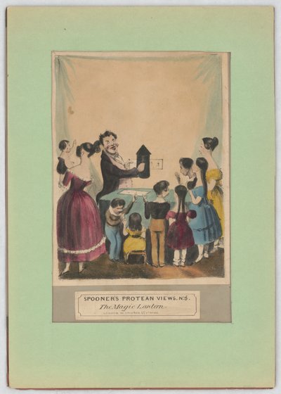 Las vistas proteicas de Spooner, no. 5. La linterna mágica, c.1838 (litografía coloreada a mano) de William Spooner