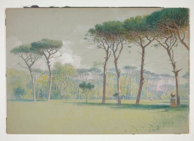 Castel Fusano: Paisaje - extenso césped y árboles de William Stanley Haseltine