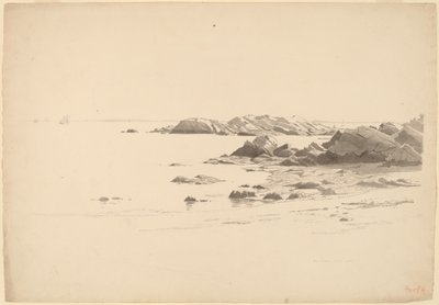 Playa rocosa con barcos distantes de William Stanley Haseltine