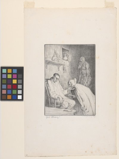 Hombre y bruja (aguafuerte) de William Strang