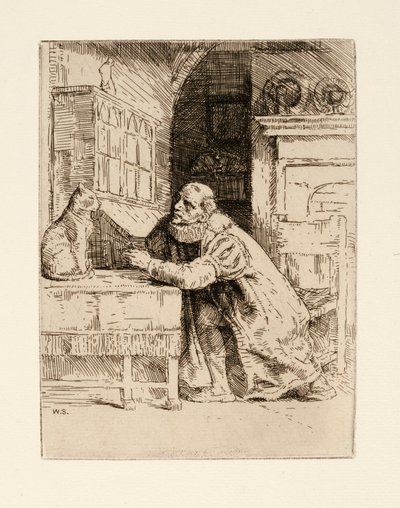 Montaigne y el gato. Ilustración de Izaak Walton y Charles Cotton de The Compleat Agler. de William Strang