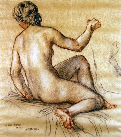 Estudio de una mujer desnuda sentada de espaldas, c.1890 de William Strang