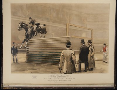 El salto de altura, National Horse Show Association, Nueva York 1892, Transporte atando a Maud a 6 pies y 1 pulgada. de William Sullivant Vanderbilt Allen