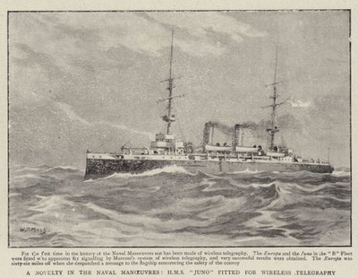 Una novedad en las maniobras navales, H.M.S. Juno equipada para telegrafía inalámbrica de William T. Maud
