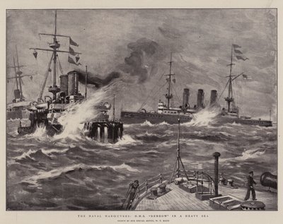 Las maniobras navales, H M S Benbow en un mar agitado de William T. Maud