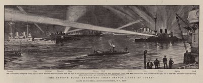 La flota de reserva ejercitando sus reflectores en Torbay de William T. Maud