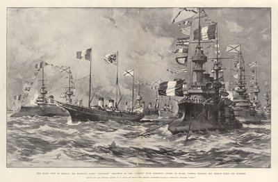 La visita del Zar a Francia, el yate de Su Majestad Standart seguido por el Cassini con el presidente Loubet a bordo, pasando por la flota francesa frente a Dunkerque de William T. Maud