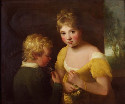 Dos niños con una cesta de flores de William Tate