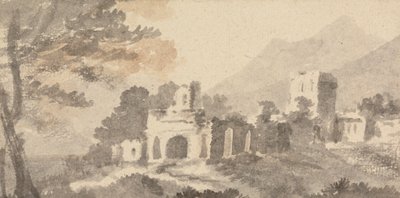 Paisaje italiano con castillo en ruinas de William Taverner