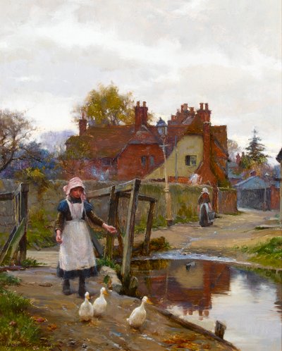 Llevando a casa los patos por el viejo puente, Abingdon de William Teulon Blandford Fletcher