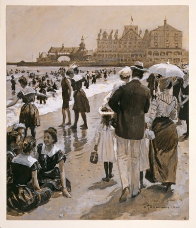 Escena de Playa de Harpers Weekly, pub. 1900 de William Thomas Smedley