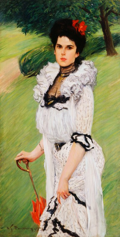 El vestido blanco - Retrato de una joven en un parque, 1903 de William Thomas Smedley