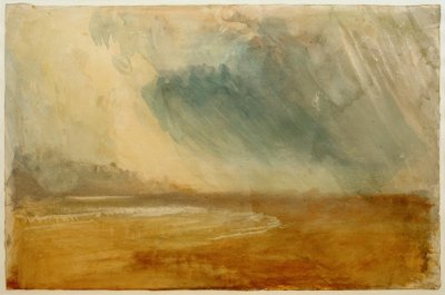 Nubes de lluvia barriendo una playa: posiblemente cerca del castillo de Dunstanbrough de Joseph Mallord William Turner