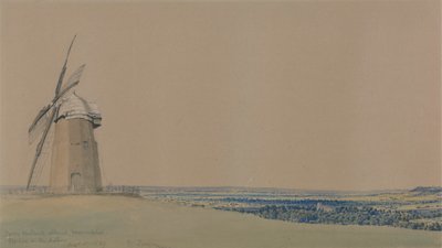 Molino de viento e iglesia de Tysoe, Warwickshire de William Turner of Oxford