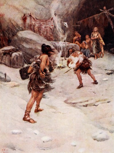 El hombre prehistórico (litografía en color) de William W. (after) Collins