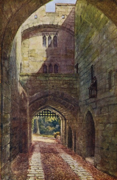 Castillo de Warwick: Gate House y Portcullis (litografia en color) de William W. Quatremain