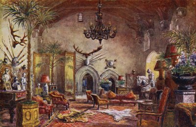 Castillo de Warwick: Gran Salón (litografia en color) de William W. Quatremain