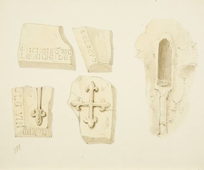 Restos de un Monumento descubierto en la Pared Este, y Piscina en el Pasillo Sur, Iglesia de St James, Bristol de William W. Wheatley