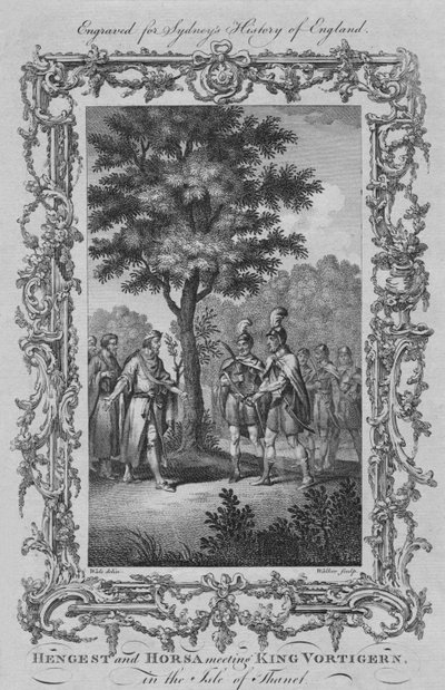 Hengest y Horsa se encuentran con el Rey Vortigern, en la Isla de Thanet, 1773 de William Walker