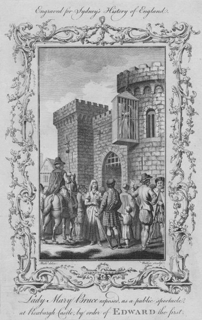Lady Mary Bruce expuesta, como un espectáculo público en el Castillo de Roxburgh, por orden de Eduardo I, 1773 de William Walker
