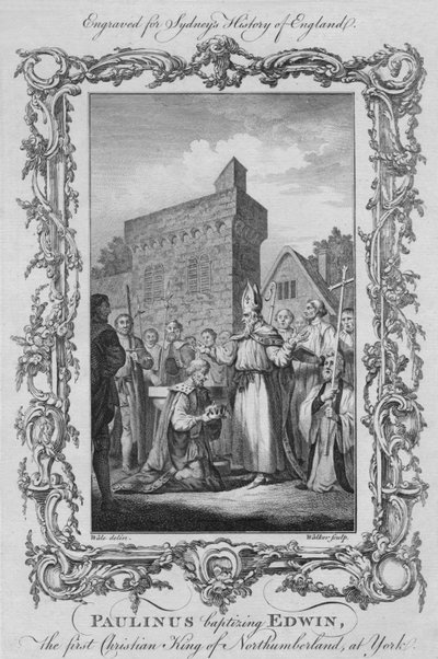 Paulinus bautizando a Edwin, el primer rey cristiano de Northumberland, en York, 1773 de William Walker