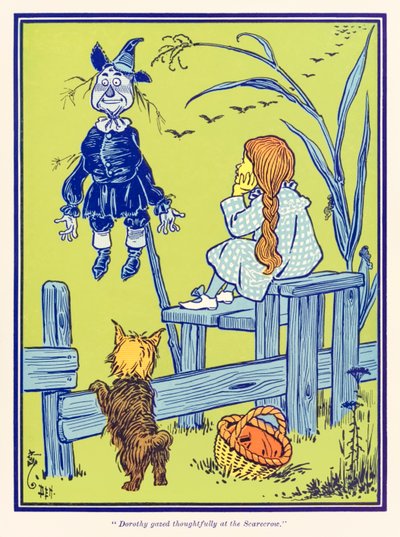 “Dorothy miró pensativamente al Espantapájaros” de “El maravilloso mago de Oz” de L. Frank Baum de William Wallace Denslow
