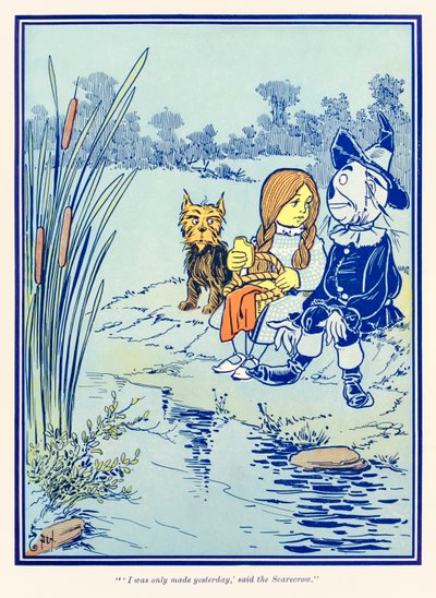 “Solo fui hecho ayer”, dijo el Espantapájaros de “El maravilloso mago de Oz” de L. Frank Baum de William Wallace Denslow