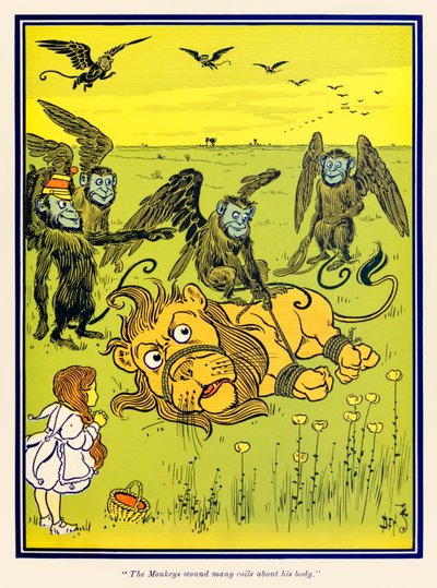 "Los monos enrollaron muchas vueltas alrededor de su cuerpo." de "El maravilloso mago de Oz" por L. Frank Baum de William Wallace Denslow