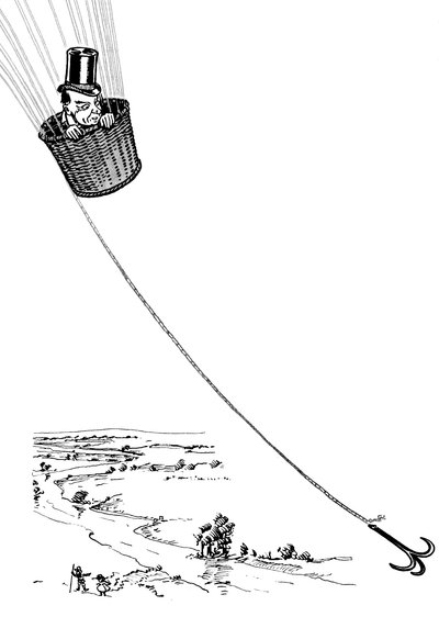 El maravilloso mago de Oz - El mago de Oz: dibujo de Denslow, William Wallace (1856-1915) para la primera edición de 1900 del libro de Frank Baum (1856-1919) - El mago vuela en la cesta de un globo de William Wallace Denslow