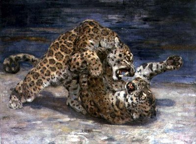 Leopardos luchando, c.1910 de William Walls