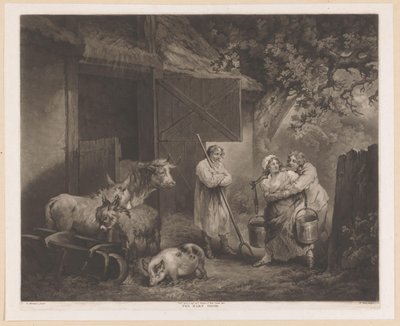 Lechera y dos peones en un establo The Barn Door (título sobre el objeto) de William Ward
