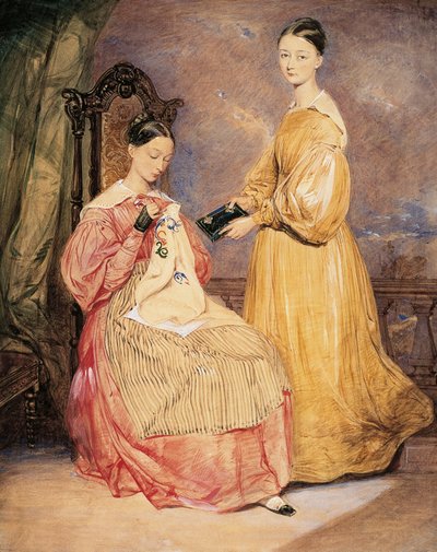 Retrato de Florence Nightingale (1820-1910) con su hermana Frances Parthenope, acuarela de William White Warren (1832-1911 o 1912) de William White (attr. to) Warren