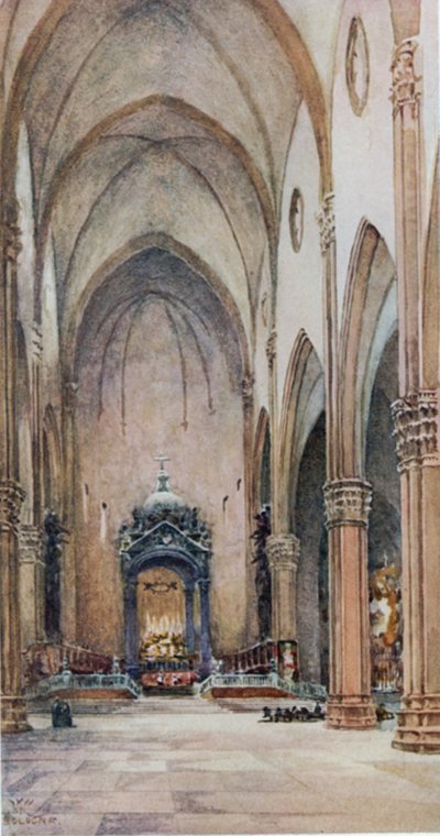 Bolonia. Interior de S. Petronio (litografía en color) de William Wiehe Collins