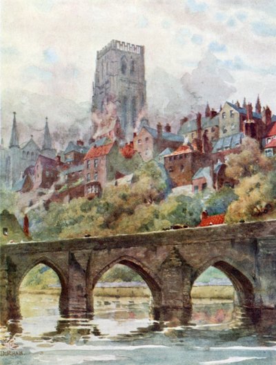 Durham, Elvet Bridge (litografía en color) de William Wiehe Collins