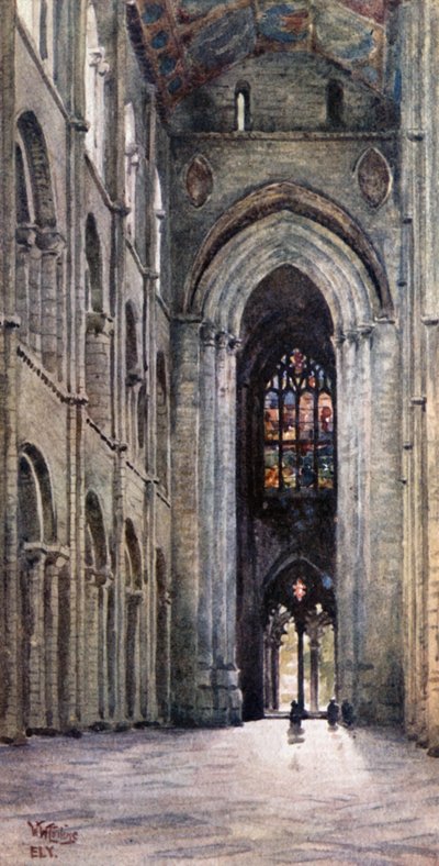 Ely, Interior de la Nave (litografía en color) de William Wiehe Collins