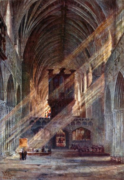 Exeter, Interior de la Nave (litografía en color) de William Wiehe Collins