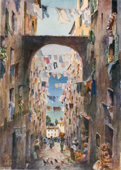 Génova. Una calle antigua (litografía en color) de William Wiehe Collins
